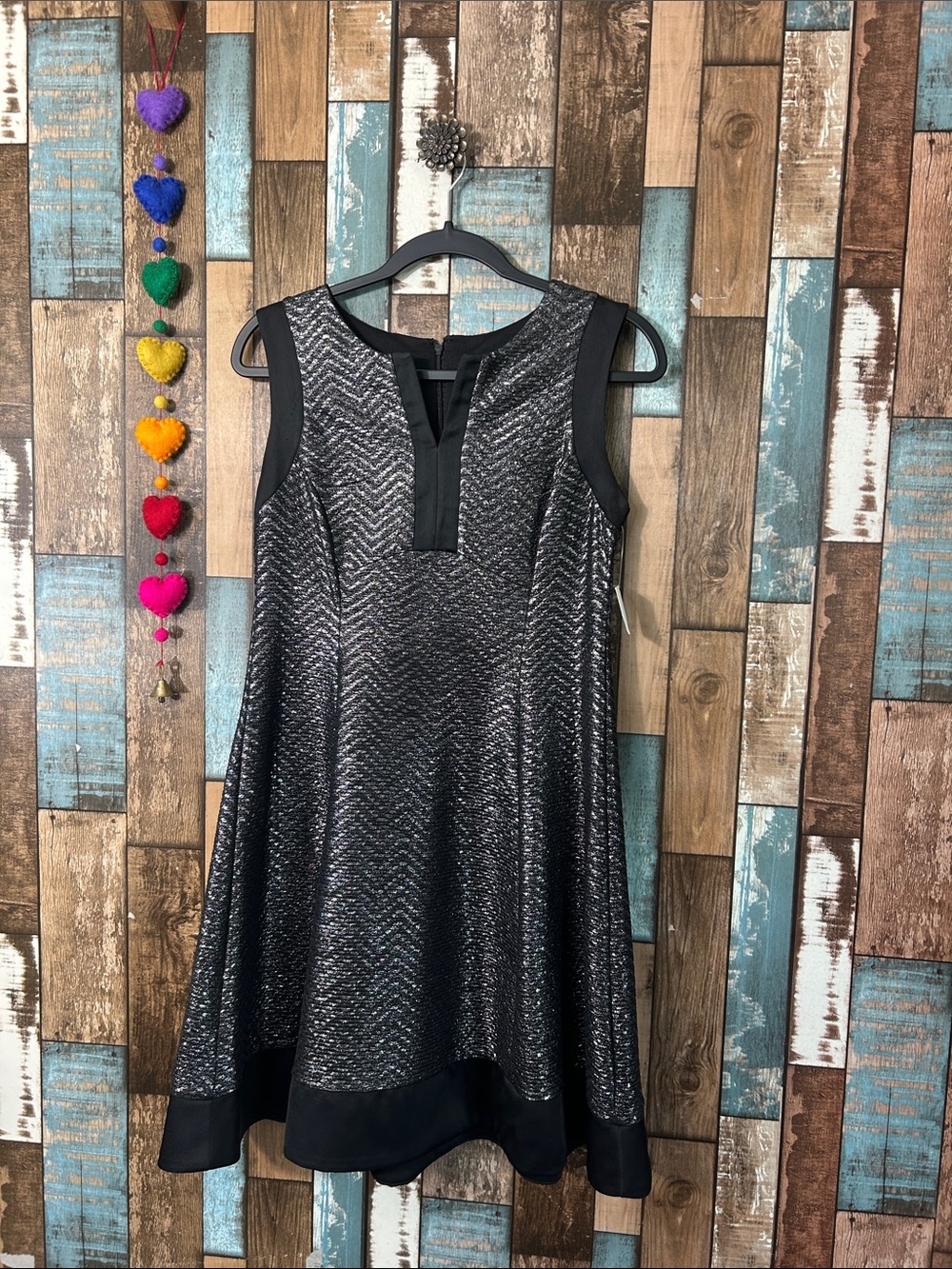 dressbarn Black Metallic Sleeveless Fit & Flare Dress